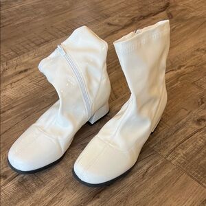 White Mid-Calf Zip Heeled Boots for Women